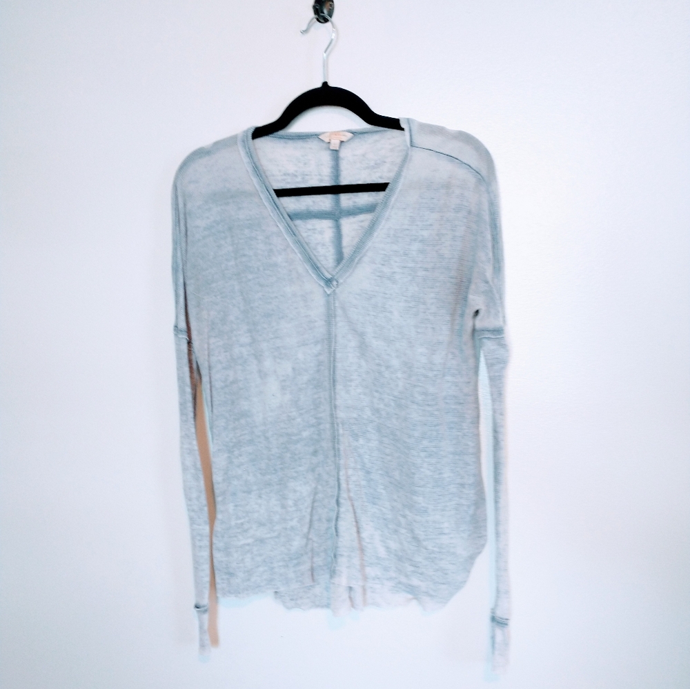 Lucky Brand light blue semi sheer long sleeve v neck has a small hole size small